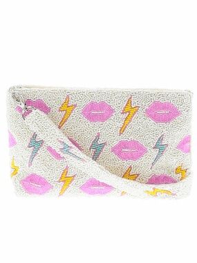Tiana Designs Beaded Crossbody Bag Pink Lips Lightning Bolts